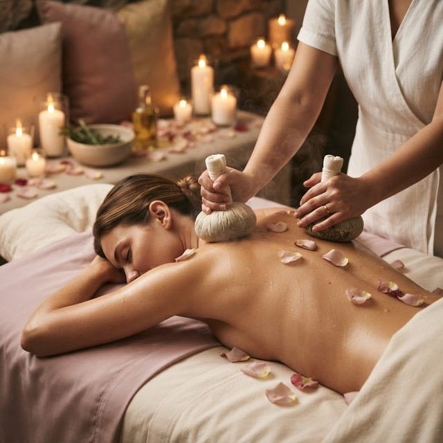Massage aux pochons chauds